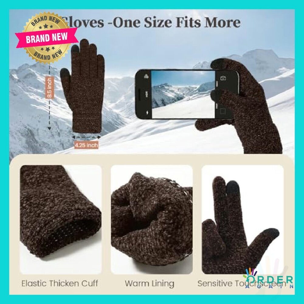 Winter Hat Gloves Scarf Set Warm Touchscreen Gloves Soft Chenille Unisex - Picture 6 of 8